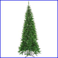 7.5' ft x 40 Tinsel Green Slim Artificial Holiday Christmas Tree withGreen Lights