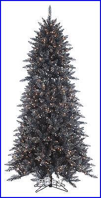7.5′ x 48 Black & Silver Frasier Fir Artificial Christmas Tree with Clear Lights