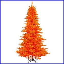 7.5′ x 52 Orange Fir Artificial Christmas Holiday Tree with Orange Lights