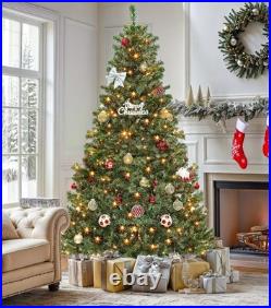 7.5ft Artificial Balsam Fir Christmas Tree Pre-Lit with Warm LED Lights