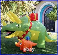 7.5ft Christmas Inflatable Outdoor Green Triceratops Dinosaur Blow Up Yard Decor
