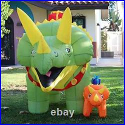 7.5ft Christmas Inflatable Outdoor Green Triceratops Dinosaur Blow Up Yard Decor