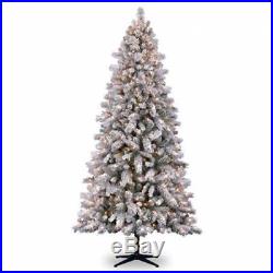 7.5ft Flocked White Vermont Pine Artificial Christmas Tree Pre-Lit, Clear Light