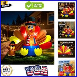 7.5ft Long Thanksgiving Inflatable LED Lighted Turkey with Chick Blow up Outd