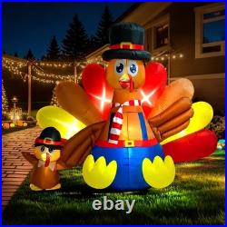 7.5ft Long Thanksgiving Inflatable LED Lighted Turkey with Chick Blow up Outd