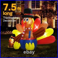 7.5ft Long Thanksgiving Inflatable LED Lighted Turkey with Chick Blow up Outd