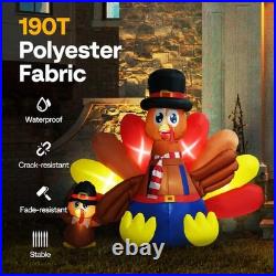 7.5ft Long Thanksgiving Inflatable LED Lighted Turkey with Chick Blow up Outd