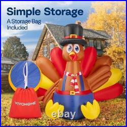 7.5ft Long Thanksgiving Inflatable LED Lighted Turkey with Chick Blow up Outd