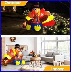 7.5ft Long Thanksgiving Inflatable LED Lighted Turkey with Chick Blow up Outd
