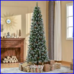7.5ft PreLit Slim Holiday Christmas Tree Snow Flocked with LED Lights Clearance