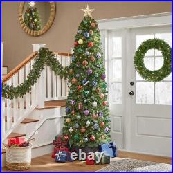 7.5ft. Pre-Lit LED Festive Pine Slim Artificial Christmas Tree NEW FREE SHIPPING