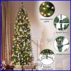 7.5ft Pre-lit Pencil Christmas Tree With 350 Warm White Lights New Slim Design