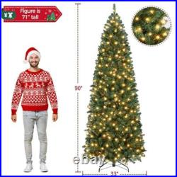 7.5ft Pre-lit Pencil Christmas Tree With 350 Warm White Lights New Slim Design