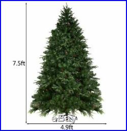 7.5ft Prelit Christmas Tree Realistic Thick Hinged Pine Cones LED Lights & Stand