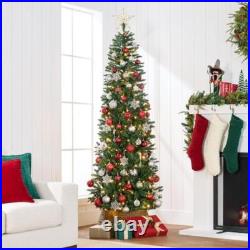 7.5ft Prelit Pencil Christmas Tree Lifelike Spruce Holiday Decor Easy Assembly