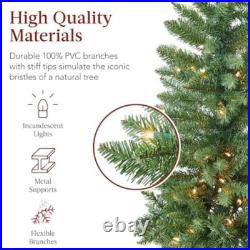 7.5ft Prelit Pencil Christmas Tree Lifelike Spruce Holiday Decor Easy Assembly