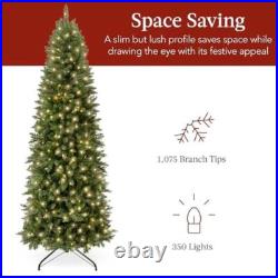7.5ft Prelit Pencil Christmas Tree Lifelike Spruce Holiday Decor Easy Assembly