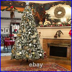 7.5ft Premium Snow Flocked Hinged Artificial Christmas Tree Unlit with Metal
