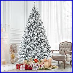 7.5ft Premium Snow Flocked Hinged Artificial Christmas Tree Unlit with Metal Stand