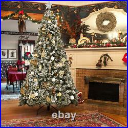 7.5ft Premium Snow Flocked Hinged Artificial Christmas Tree Unlit with Metal W