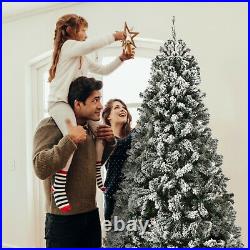 7.5ft Premium Snow Flocked Hinged Artificial Christmas Tree Unlit with Metal W