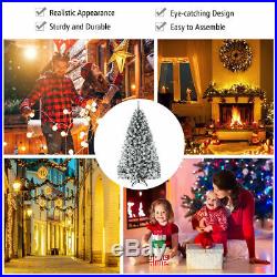 7.5ft Premium Snow Flocked Hinged Artificial Christmas Tree Unlit with Stand Decor