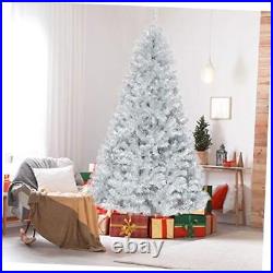 7.5ft Silver Tinsel Artificial Christmas Tree, Unlit Hinged Spruce Full Tree