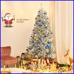 7.5ft Silver Tinsel Artificial Christmas Tree, Unlit Hinged Spruce Full Tree
