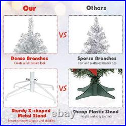 7.5ft Silver Tinsel Artificial Christmas Tree, Unlit Hinged Spruce Full Tree