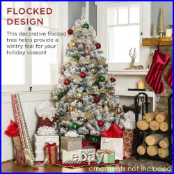 7.5ft Snow Flocked Christmas Tree Pre-Lit White Artificial Fake Hinged LED Light
