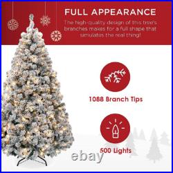 7.5ft Snow Flocked Christmas Tree Pre-Lit White Artificial Fake Hinged LED Light