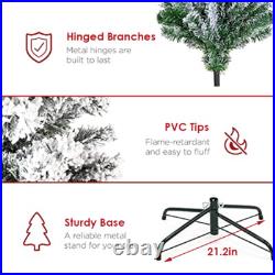 7.5ft Snow Flocked Christmas Tree Pre-Lit White Artificial Fake Hinged LED Light