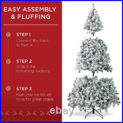 7.5ft Snow Flocked Christmas Tree Pre-Lit White Artificial Fake Hinged LED Light