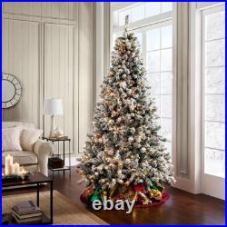 7.5ft Snow Flocked Christmas Tree Pre-Lit White Artificial Fake Hinged LED Light