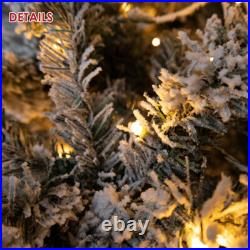 7.5ft Snow Flocked Christmas Tree Pre-Lit White Artificial Fake Hinged LED Light