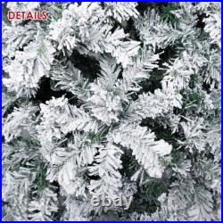 7.5ft Snow Flocked Christmas Tree Pre-Lit White Artificial Fake Hinged LED Light