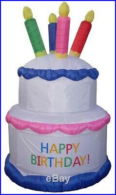 7′ Air Blown Inflatable Birthday Cake with Banners Yard Decoration