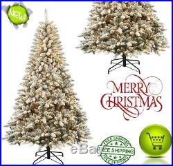 7′ Christmas Tree with 600 Clear Lights Colorado Flocked Pine Xmas Holiday NEW
