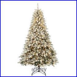 7' Christmas Tree with 600 Clear Lights Colorado Flocked Pine Xmas Holiday NEW