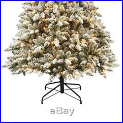 7′ Colorado Flocked Pine Christmas Tree with 600 Clear Lights & Stand Xmas Decor