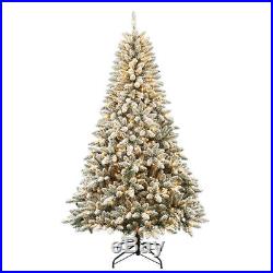 7′ Colorado Flocked Pine Christmas Tree with 600 Clear Lights Xmas Holiday Stand