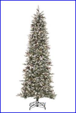 7' Dunhill Fir Pre-lit clear Pencil Slim Flocked Artificial Christmas Tree