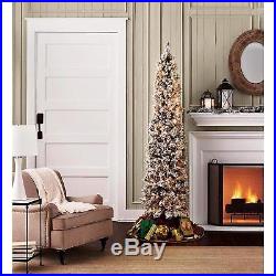 7 FT Flocked Frosted Pencil Artificial Pine Slim Christmas Tree Stay Lit Lights