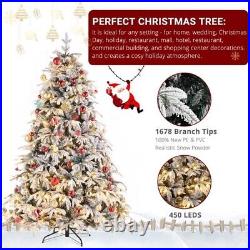 7 FT Green Artificial Christmas Tree with 1687 Branches 450 Lights Holiday Party