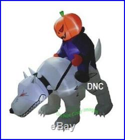 7 FT Halloween Airblown Pumpkin Reaper Riding Wolf Lighted Inflatable Yard Decor