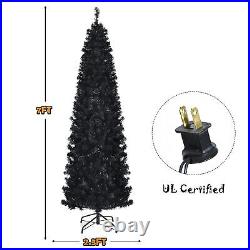 7 FT Pre-lit Black Christmas Tree Artificial PVC Slim Pencil Halloween Tree