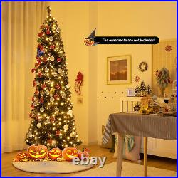 7 FT Pre-lit Black Christmas Tree Artificial PVC Slim Pencil Halloween Tree