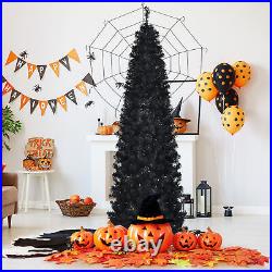 7 FT Pre-lit Black Christmas Tree Artificial PVC Slim Pencil Halloween Tree