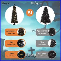 7 FT Pre-lit Black Christmas Tree Artificial PVC Slim Pencil Halloween Tree