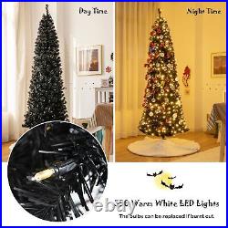 7 FT Pre-lit Black Christmas Tree Artificial PVC Slim Pencil Halloween Tree